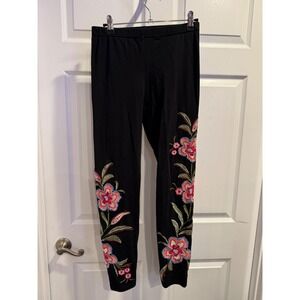 JW Los Angeles Black Floral Embroidered Leggings Womens XS J69224-1